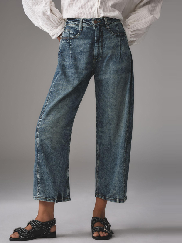 Solid Color Denim Cropped Trousers hjn Shicloths