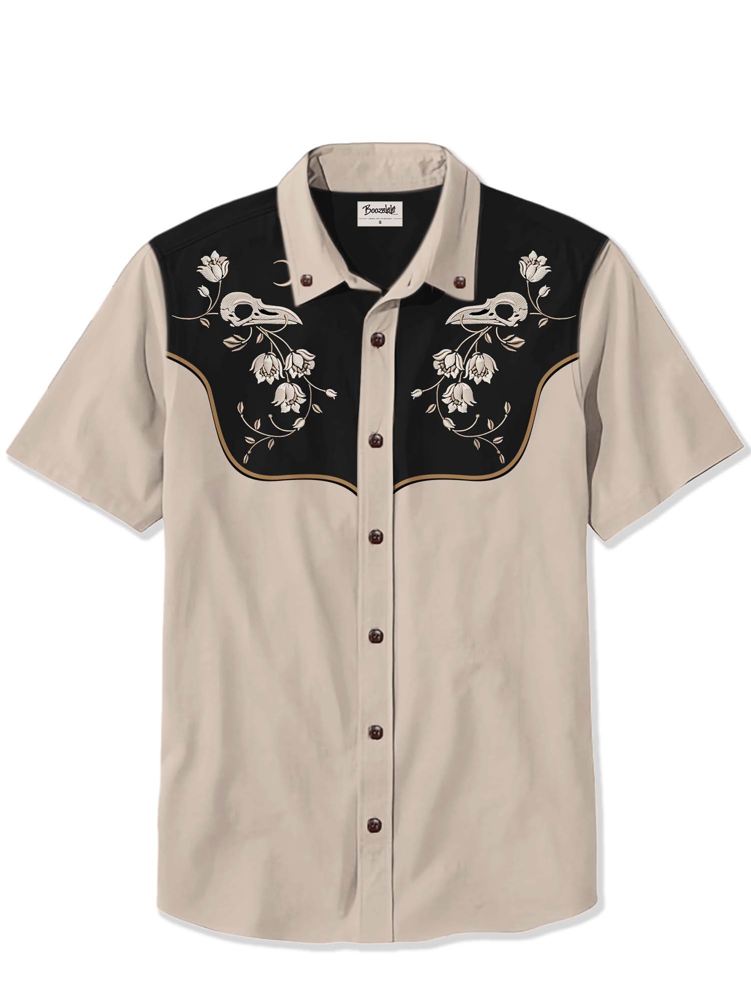 Flower And Raven Skull - 100% Cotton Shirt