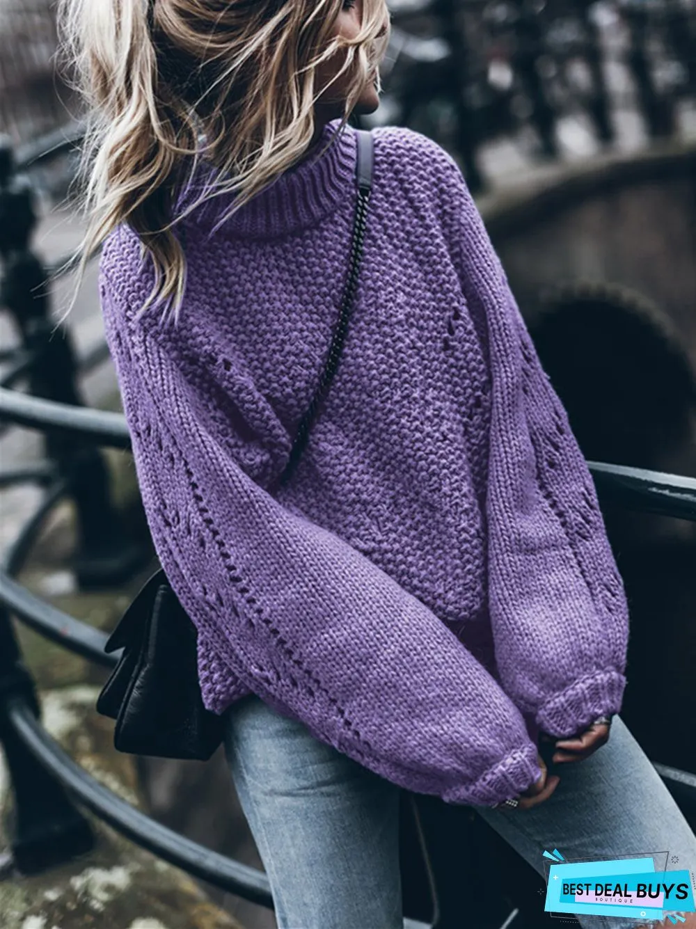 Solid Color Round Neck Casual Knitted Sweater