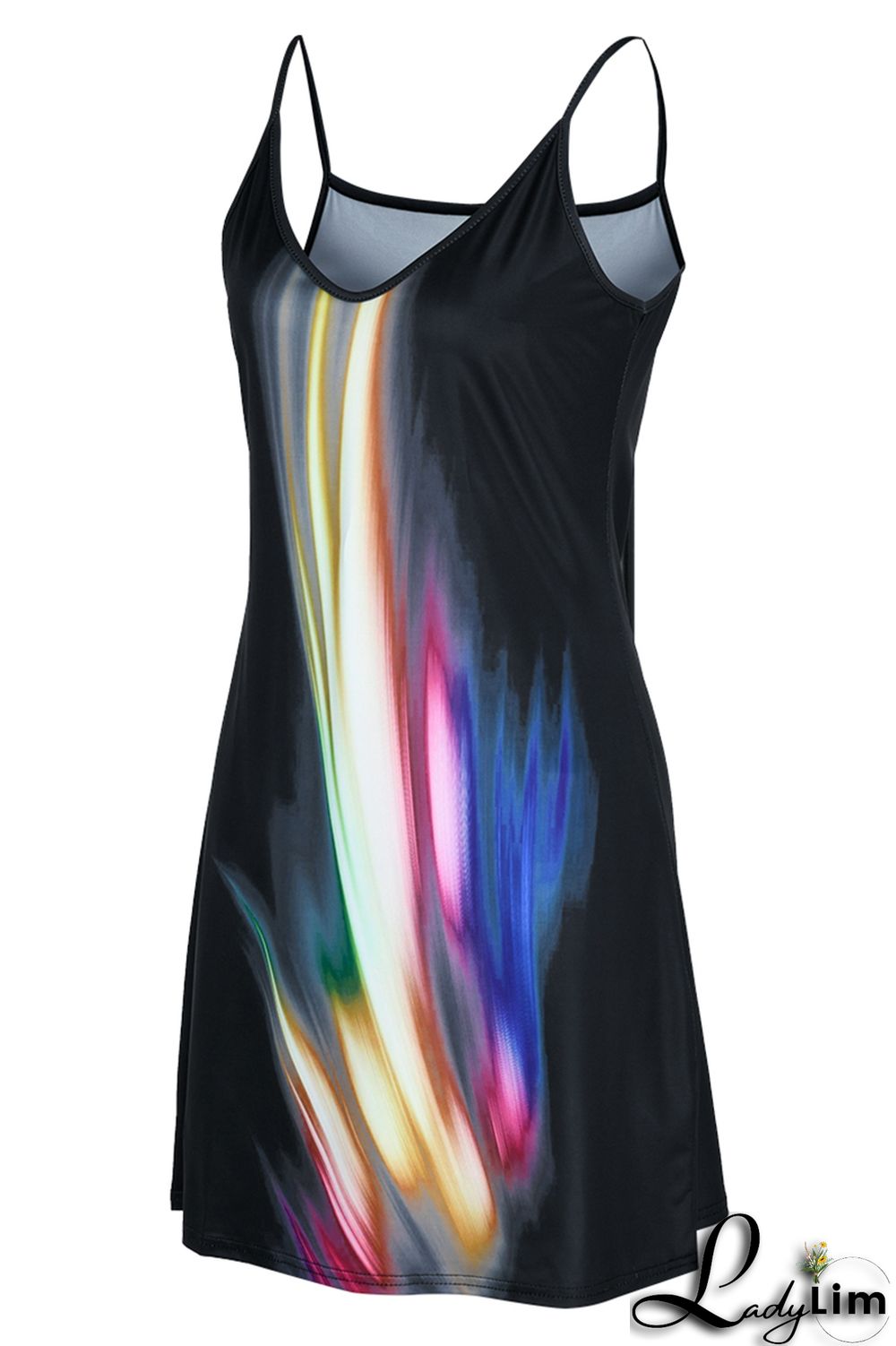 White Black Sexy Casual Print Backless V Neck Sling Dress