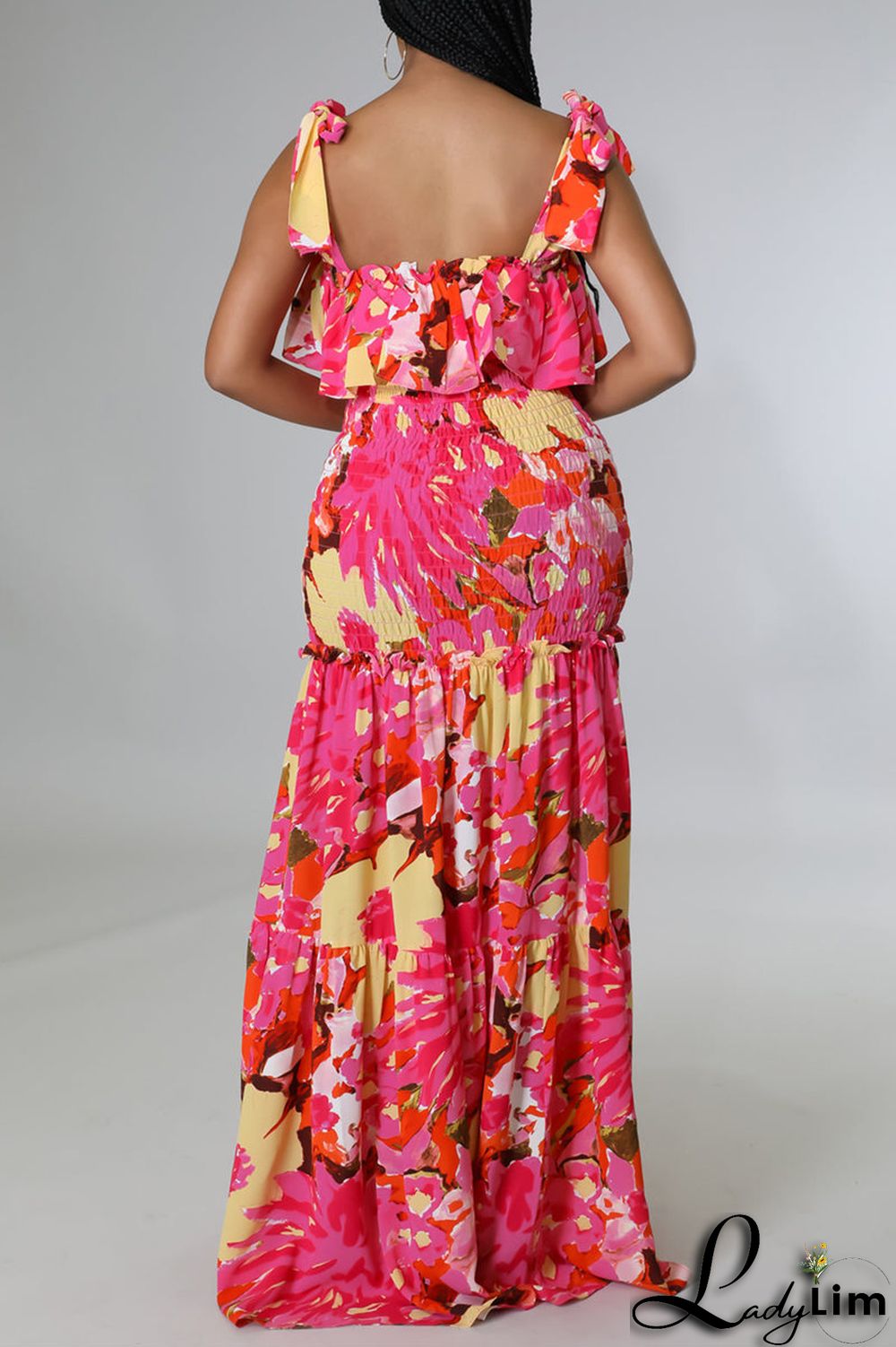 Red Fashion Sexy Print Bandage Backless Spaghetti Strap Long Dress