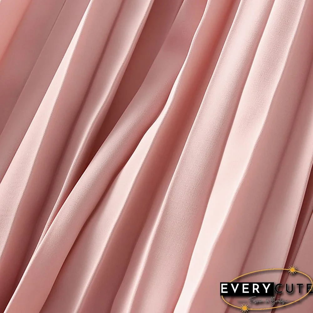 Pink Elastic Waist A-line Pleated Maxi Skirt