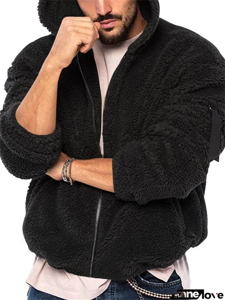 Men's Double Sided Plush Zipper Hoodies with Pocket