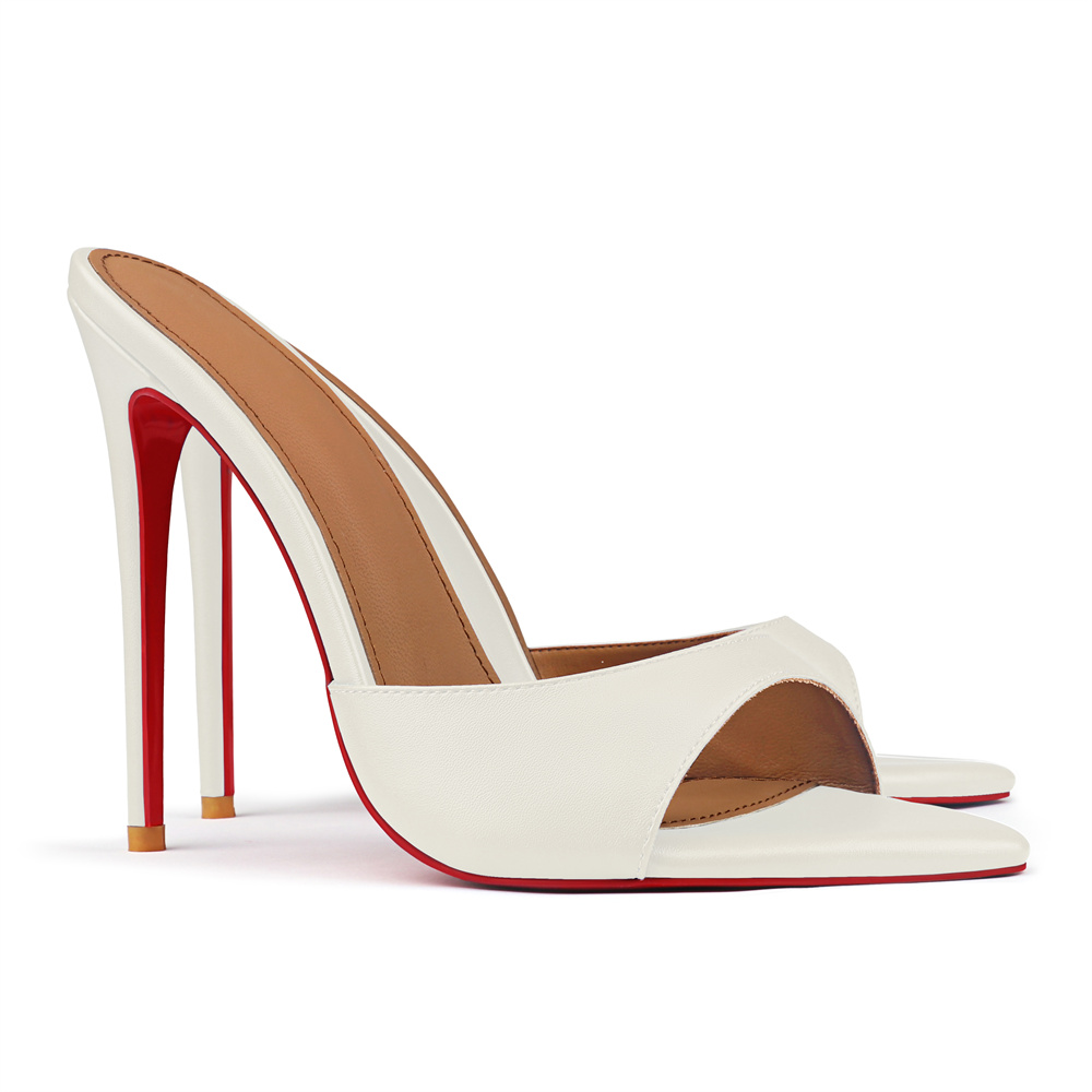 120mm Red Bottom Women's  Pointed Toe Mules Heels Slip on Sandals Stilettos Party Matte Wedding Shoes-MERUMOTE