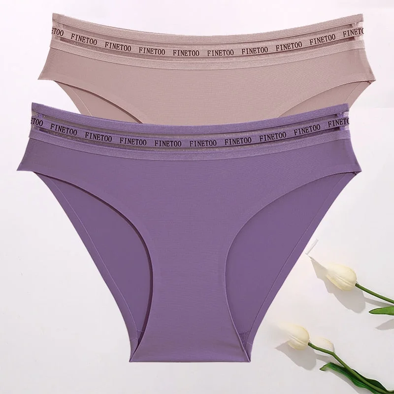 FINETOO 2PCS/Set Women Seamless Panties Lingerie Letter Underpant Ladies 7 Solid Colors L-XXL Woman Sexy Panty Briefs Underwear