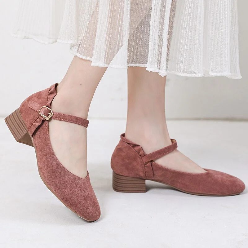 Elegant Ladies Pumps Flock Mary Jane Style High Heel Casual Shoes Female Slip-on Comfortable Pink Office Women Pumps