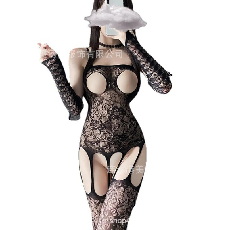 Uveng Sex Lingerie Open Lactation Passion Set Transparent Sexy Seduction Uniformed Mesh Garter Stockings