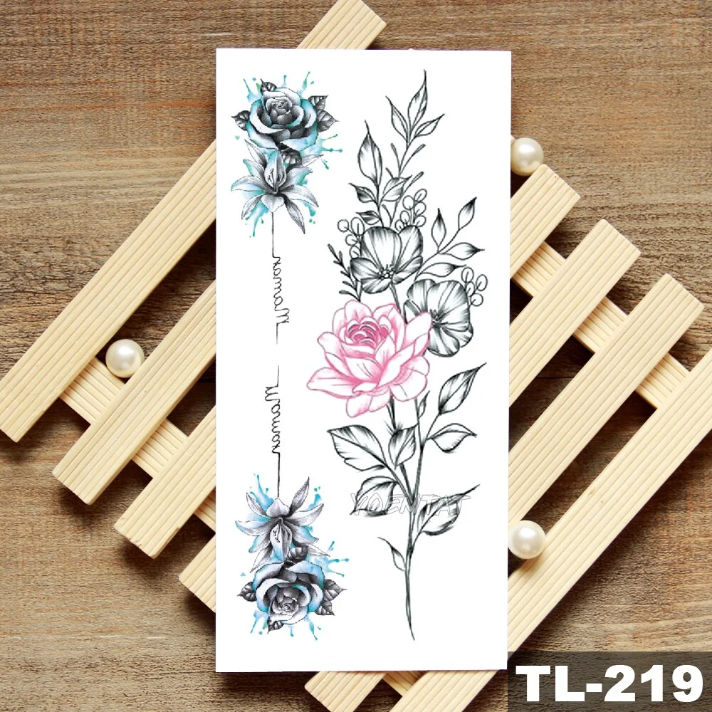 Sdrawing Owl Compass Waterproof Temporary Tattoo Sticker Flower Wolf Mountain Flash Tattoos Body Art Fake Arm tatoo Women