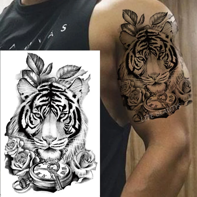 Sdrawing Tiger Cool Temporary Tattoo Sticker Fashion Wolf Waterproof Animal Body Art Arm Fake Removable Tatoo Men Women Personality