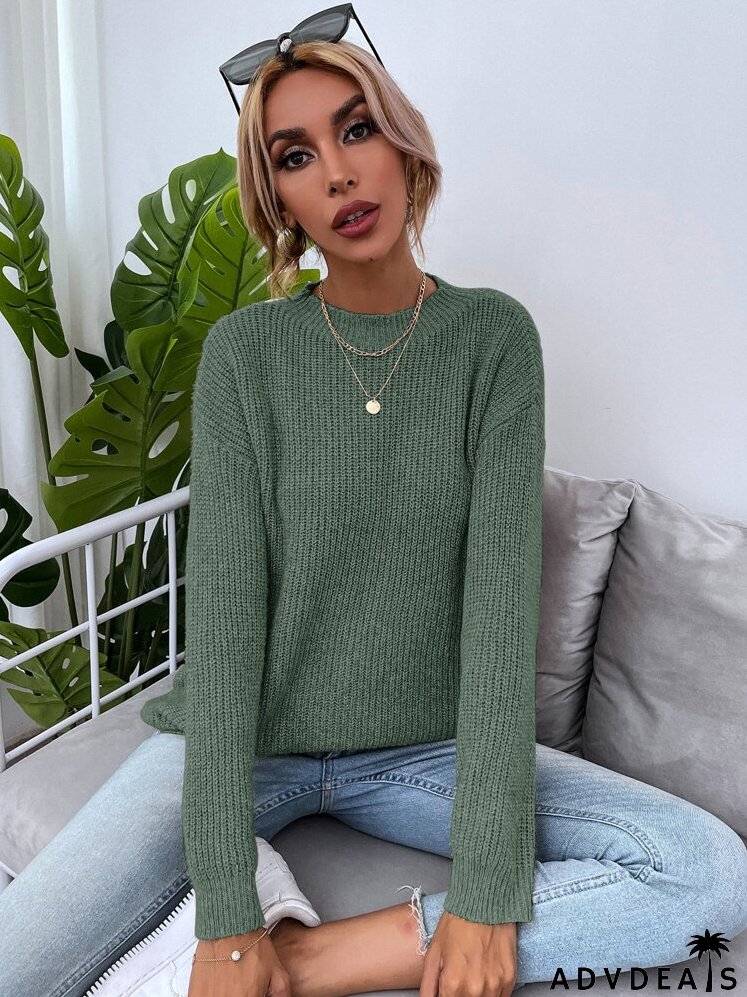 Drop Shoulder Marled Knit Sweater