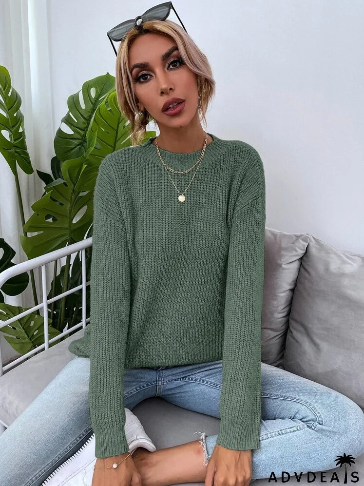 Drop Shoulder Marled Knit Sweater