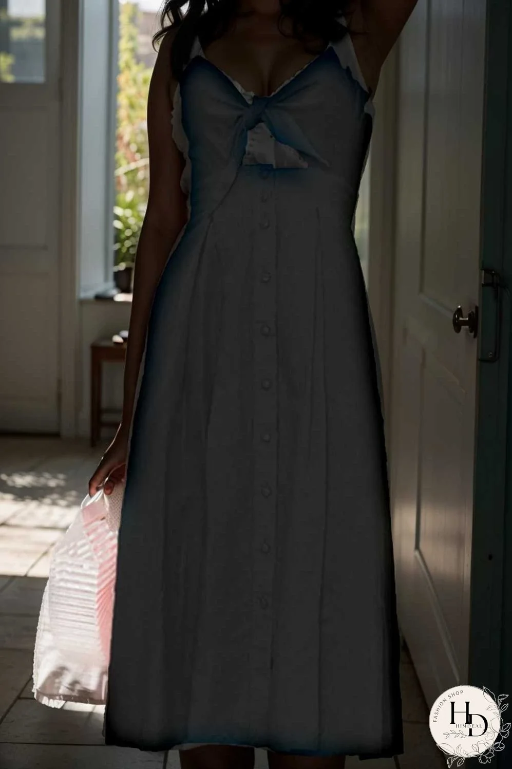 floral v neck tie spaghetti strap beach midi dress