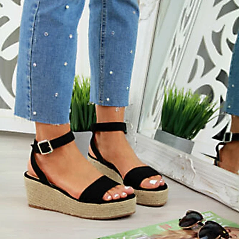 Women Weave Patch Shoes Slip on Peep Toe Ladies Cork Wedge Sandals Female Platform Summer Trifle Sandals Shoes Flats Size 35-43