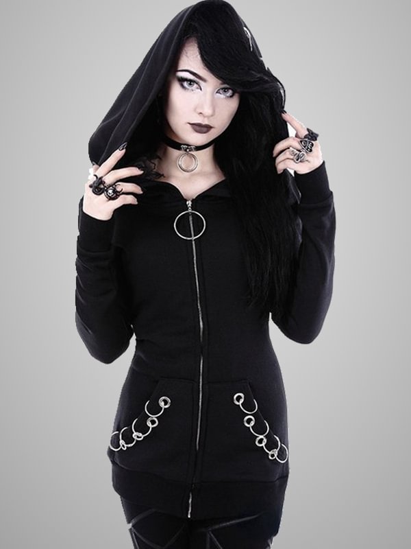 Goth O-ring Decoration Zip Up Jacket