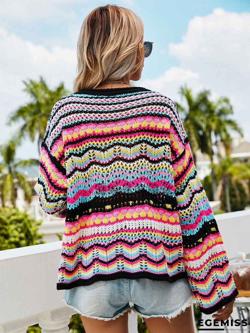 Autumn/Winter's New Stitched Loose-fitting Round-neck Striped Sweater | EGEMISS