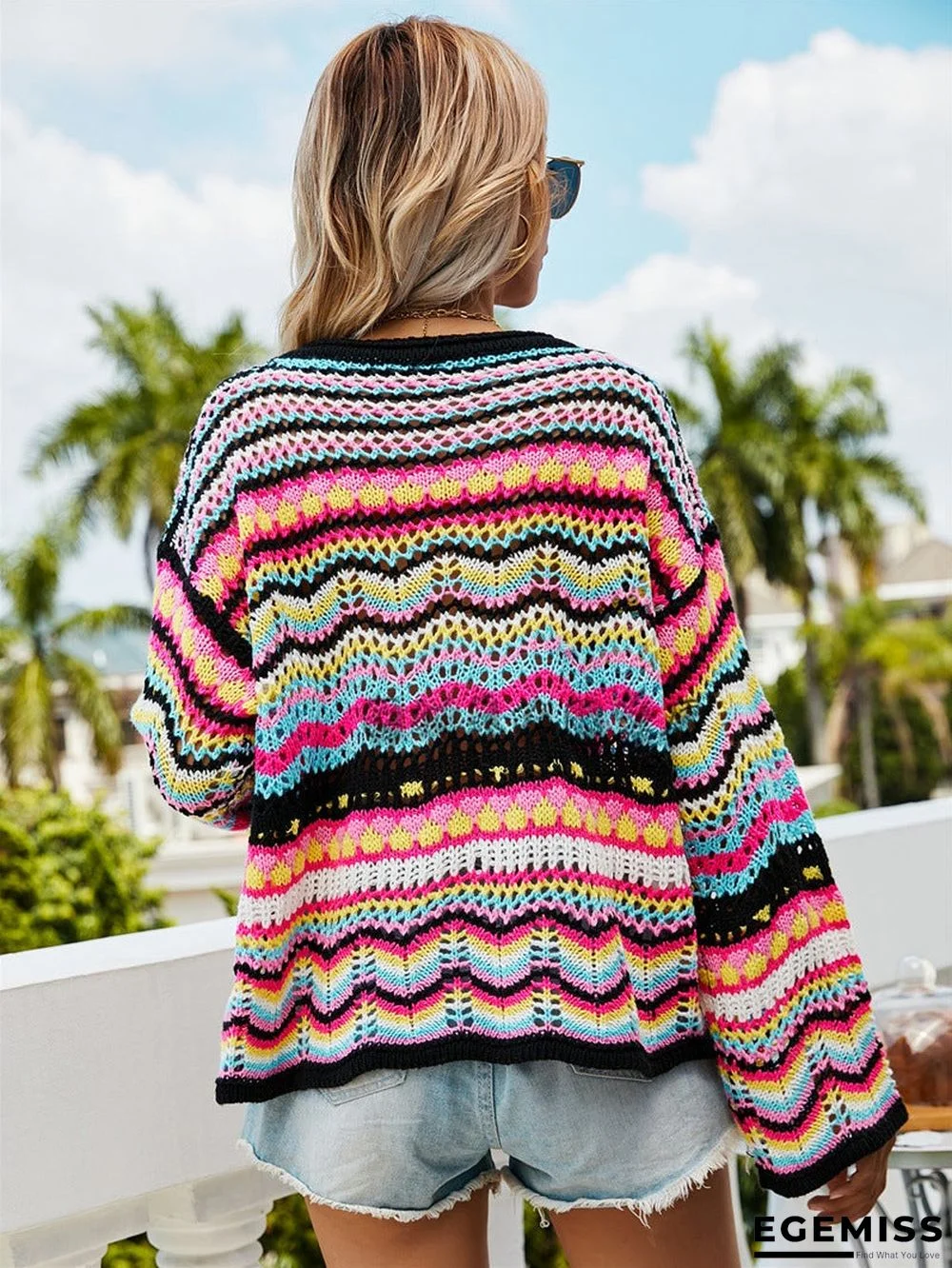 Autumn/Winter's New Stitched Loose-fitting Round-neck Striped Sweater | EGEMISS