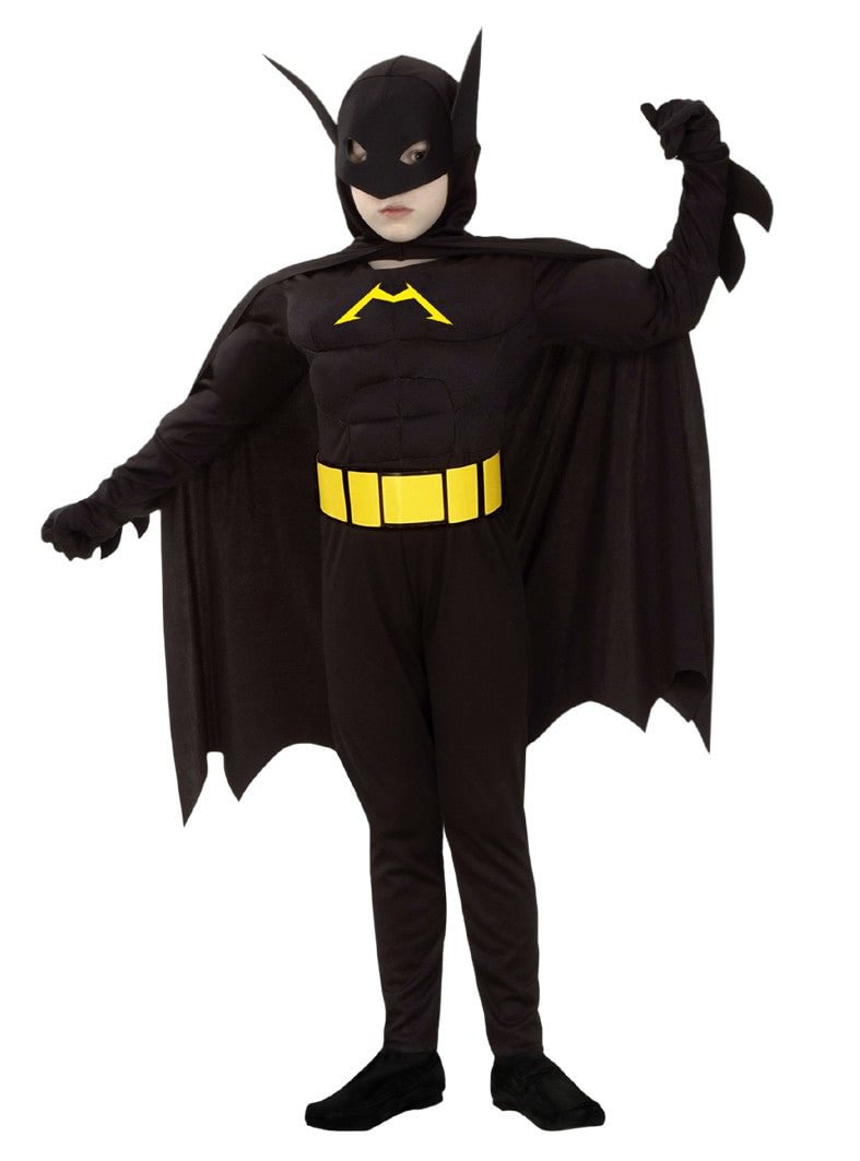 Cool Superhero Muscular Batman Halloween Kids Costumes Black-elleschic