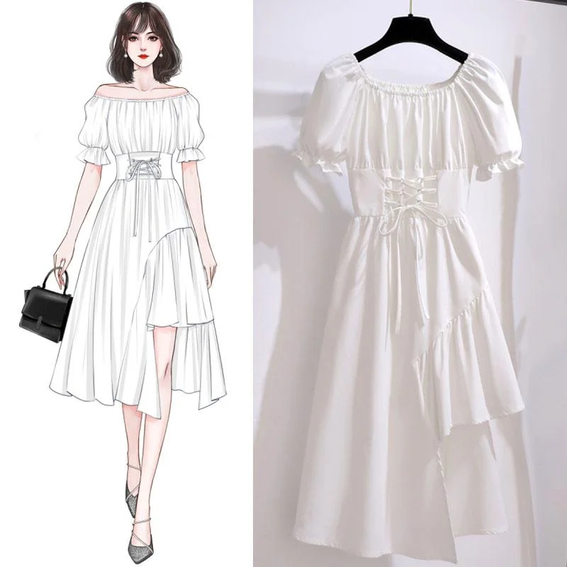 Classic Solid Color Irregular Dress P10852