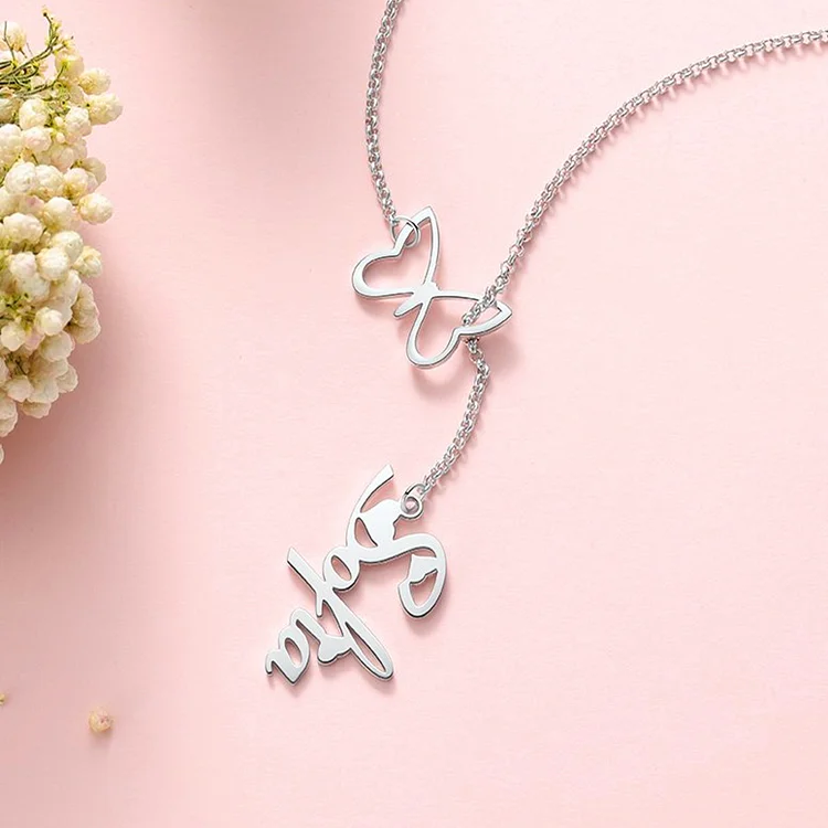 Collier papillon prénom personnalisé 3 couleurs