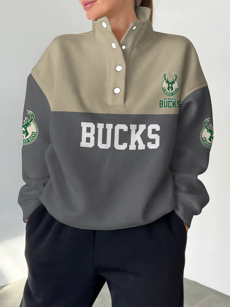 Milwaukee Bucks 2025 New Design Casual Snap Mockneck Pullover
