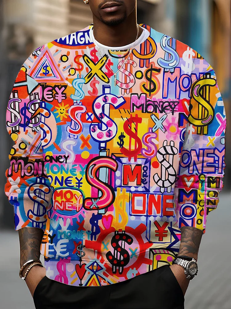 Men's Doodle Dollar Art Print Casual Sweatshirt