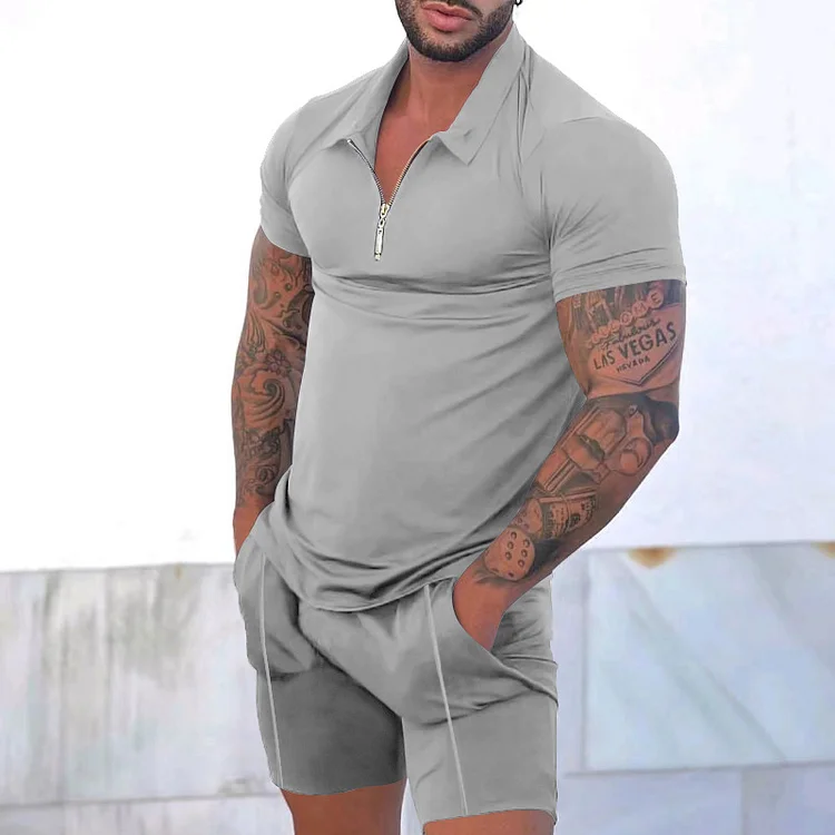 BrosWear Men's Plain Casual Short Sleeve  Polo Shirt And Short Co-Ord