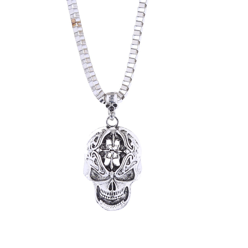 Exaggerated Funny Skull Alloy Hollow Out Carving Halloween Men’s Pendant Necklace