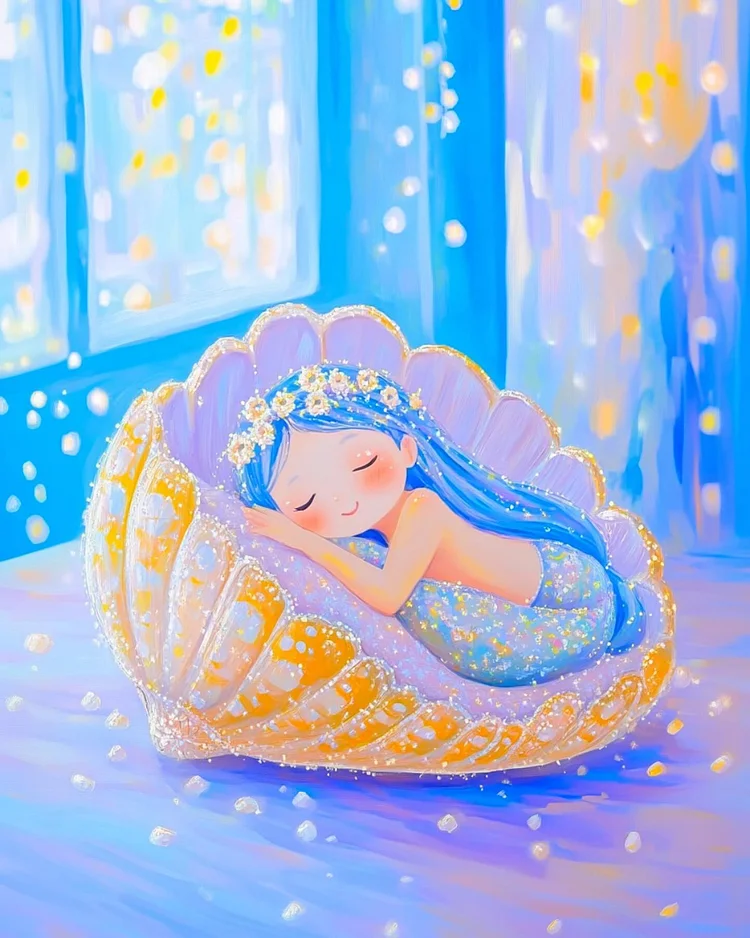 Partial AB Drill-Illustration Shell Mermaid-Full Round Diamond Painting-40*50cm(Canvas)