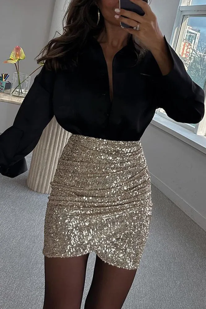 Fit Turtleneck Sequined Mini Skirt Set