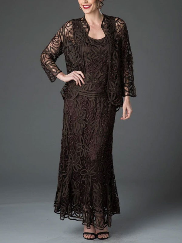 Lace Cutout Air Skirt Cardigan Ladies Suit