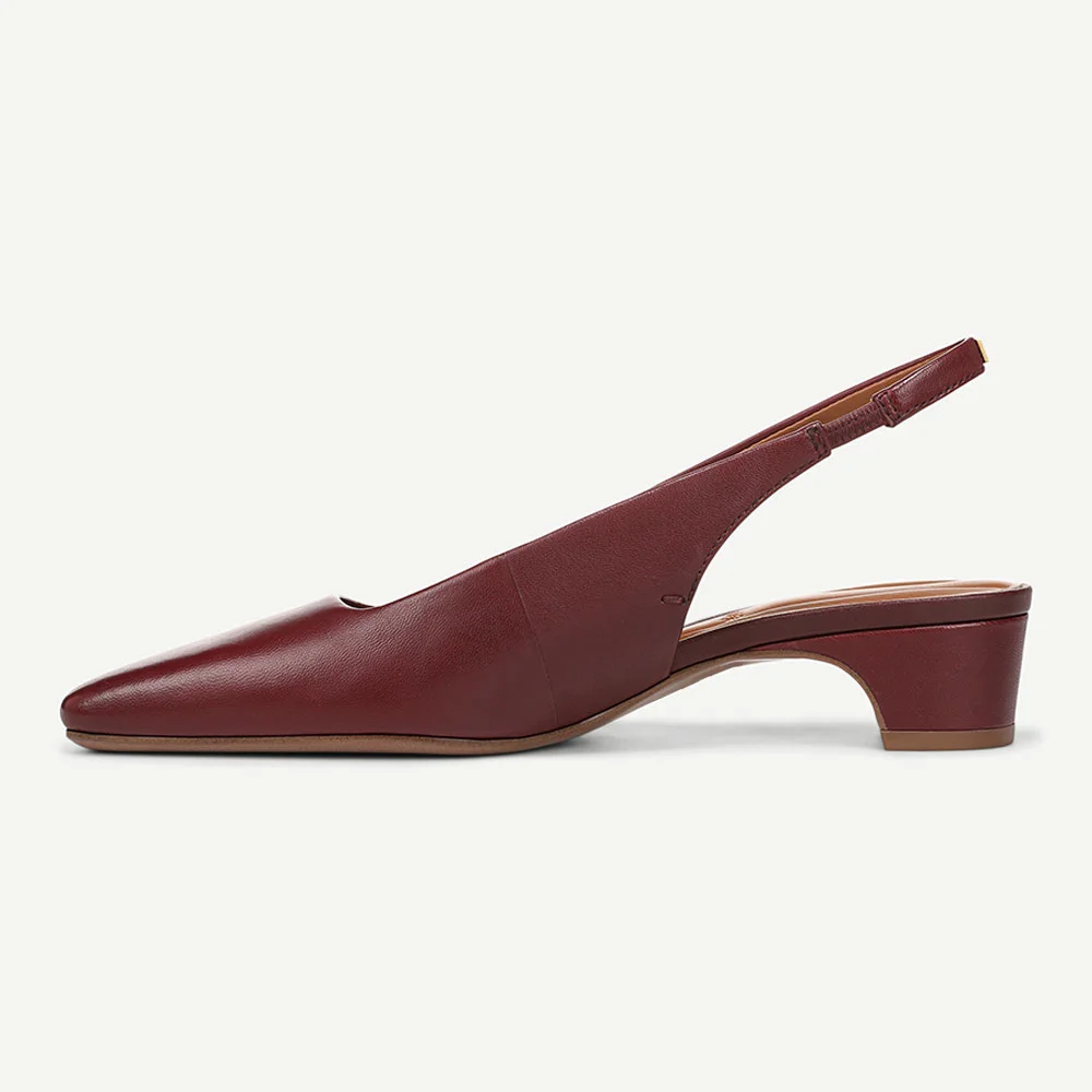 Faux Leather Chunky Heel Slingback Stretch Pumps Shoes in Maroon