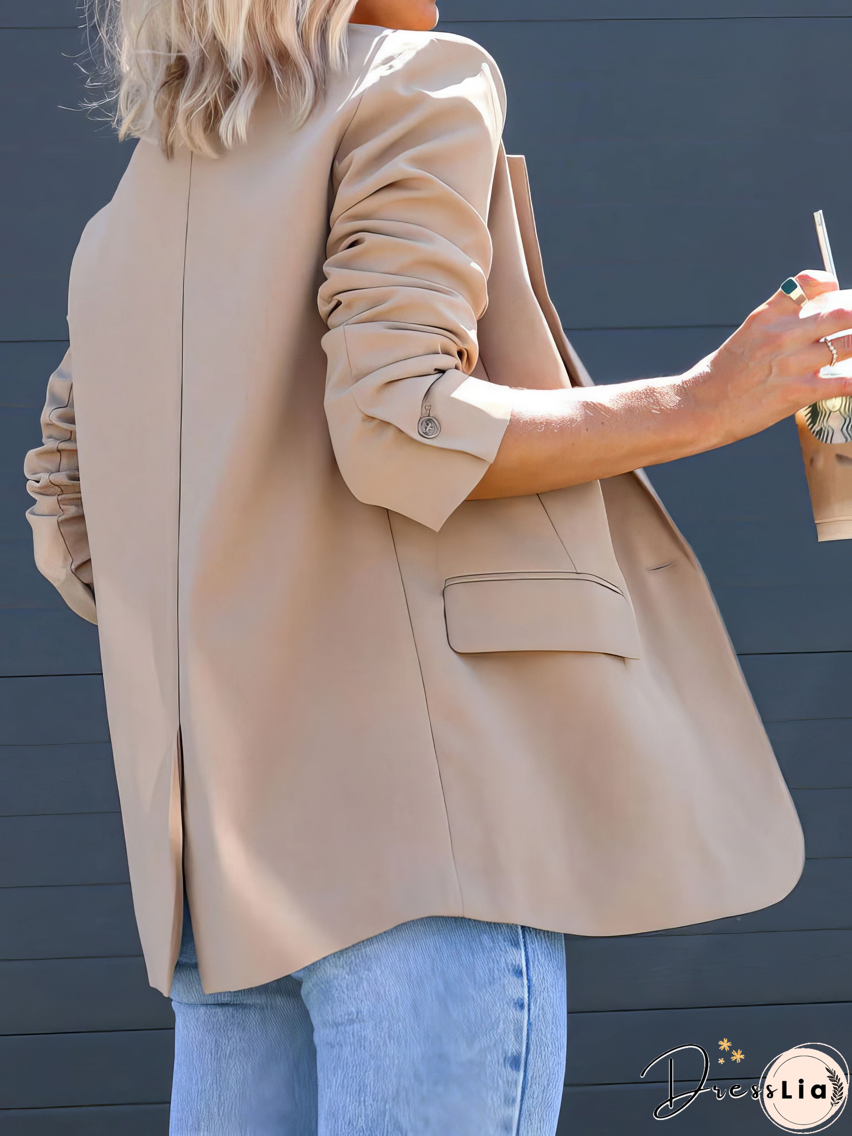 Casual Solid Lapel Slit Pocket Blazer