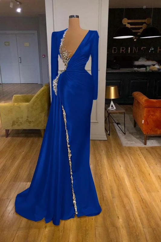 Mermaid Yellow Green Long Sleeves Prom Dress with Beads for a Splendid Look main image 1
