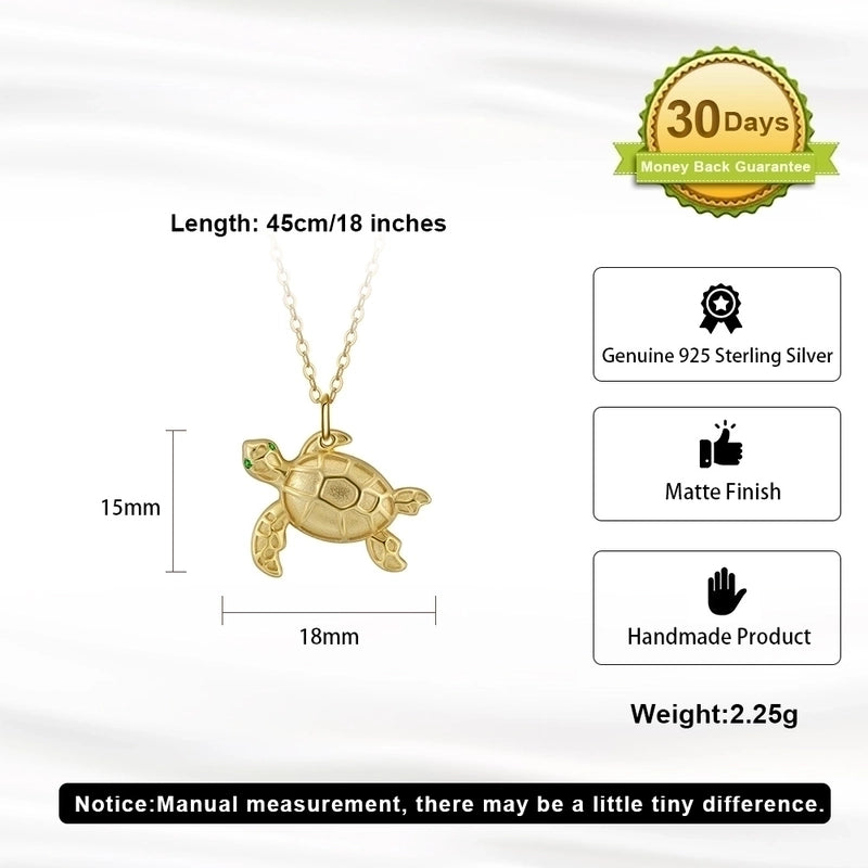 925 Sterling Silver Plated Zircon Plating Inlay Tortoise Pendant Necklace