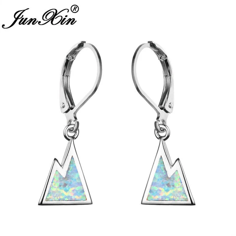 Cute Female Mountain Drop Earrings Vintage 925 Sterling Rose Gold Color White Blue Fire Opal Earrings For Women