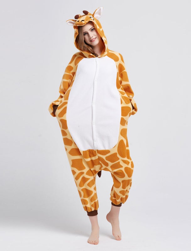 Giraffe Animal Costum Kigurumi Pajama Adult Onesie Fleece Flannel Halloween Costume  Novameme