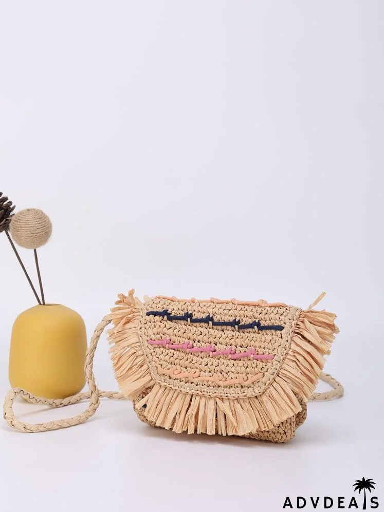 Mini Fringe Decor Flap Straw Bag
