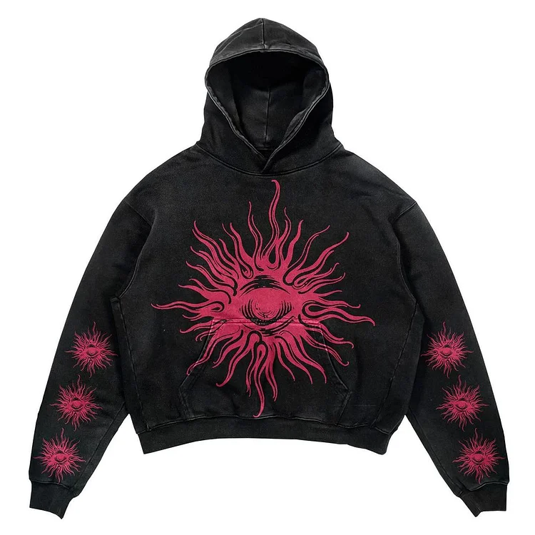 Vintage Cthulhu Eye Graphic Print Hoodie Y2K Street Loose Hooded Pullover Loose Sweatshirt  at Hiphopee