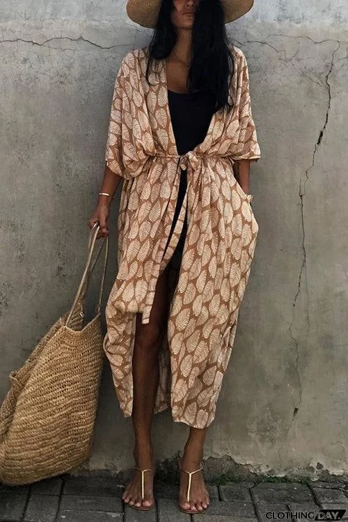 Leaf Belted Kimono Cardigan