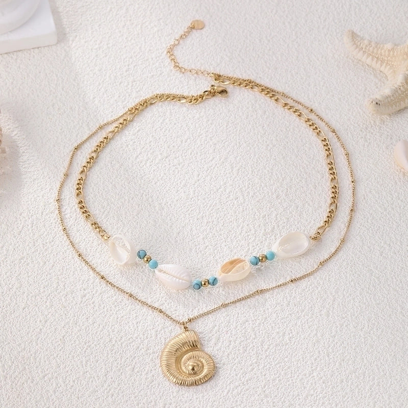 Beach Conch Shell 304 Stainless Steel Double Layer Necklaces Necklace