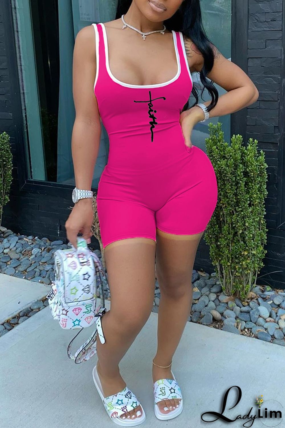 Green Fashion Casual Print Basic U Neck Skinny Romper