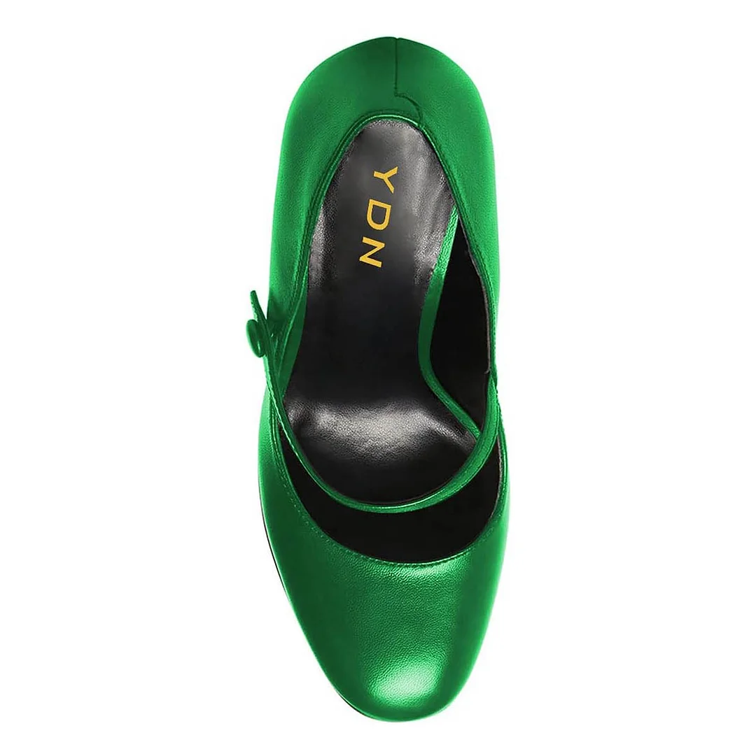 YDN Chic Green Round Toe Chunky High Heel Strap Platform Mary Janes