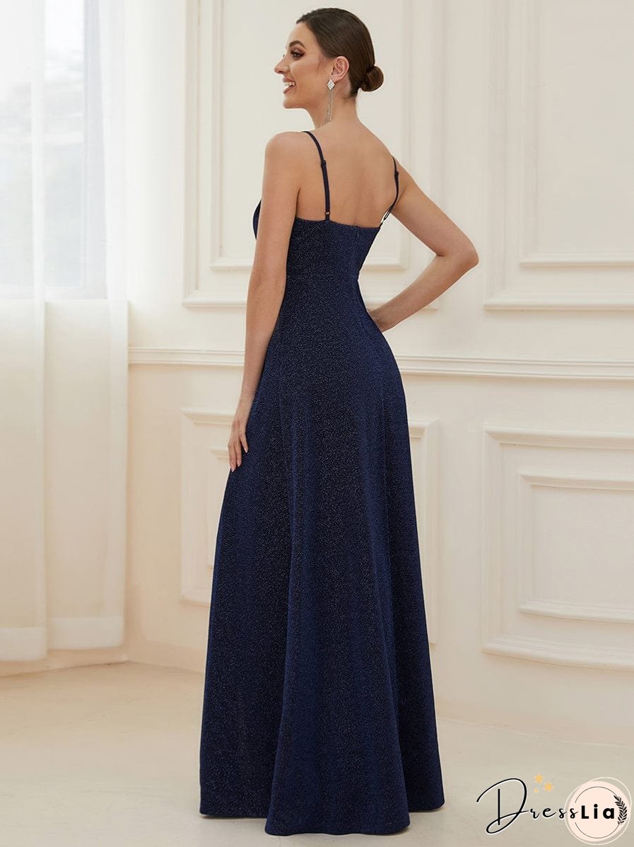 Elegant Pleated Spaghetti Strap Evening Gown
