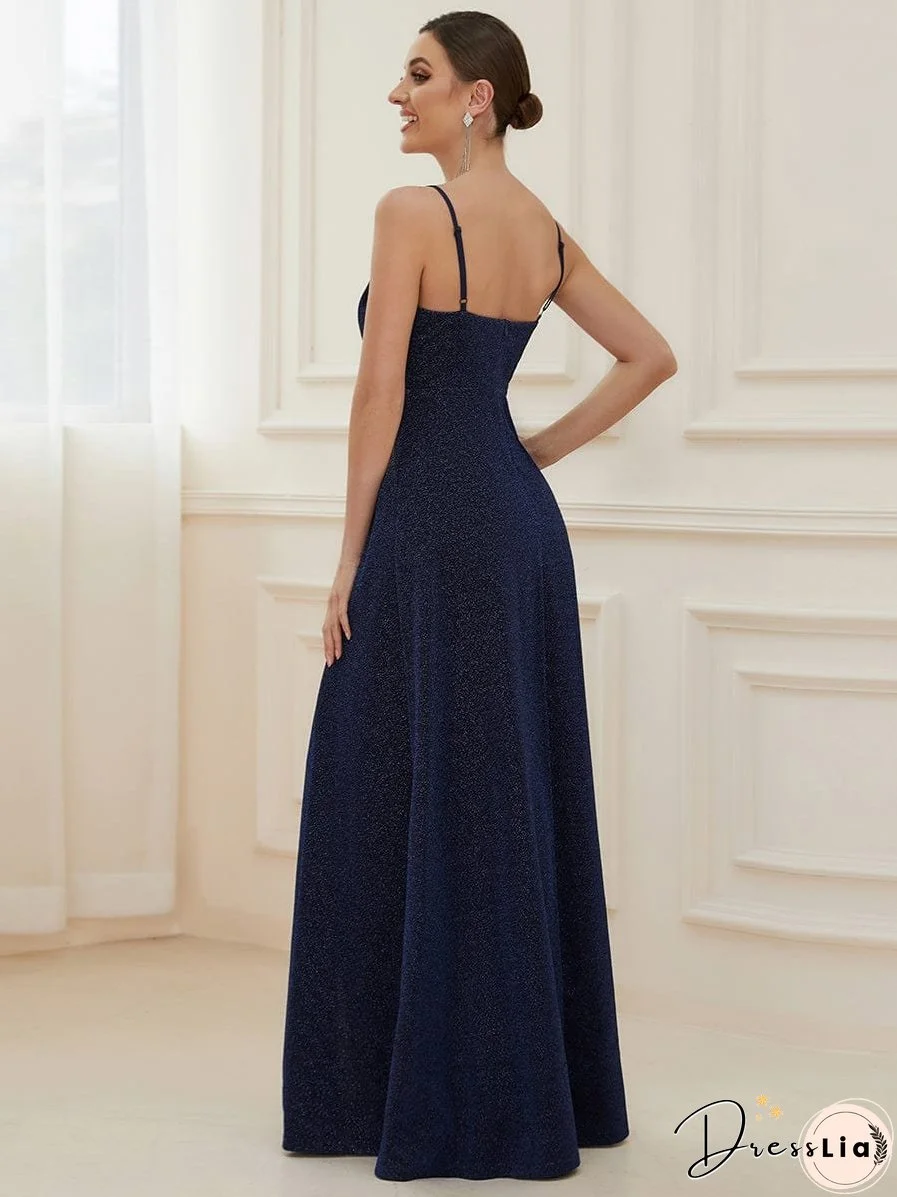 Elegant Pleated Spaghetti Strap Evening Gown