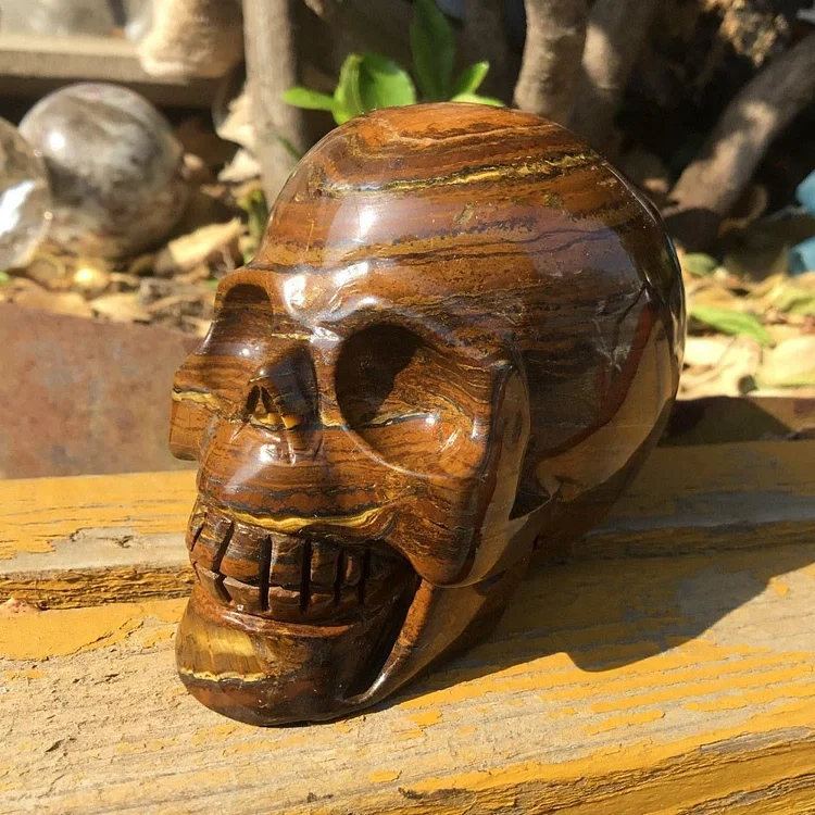 Tiger Eye Stone Crystal Skull Decoration
