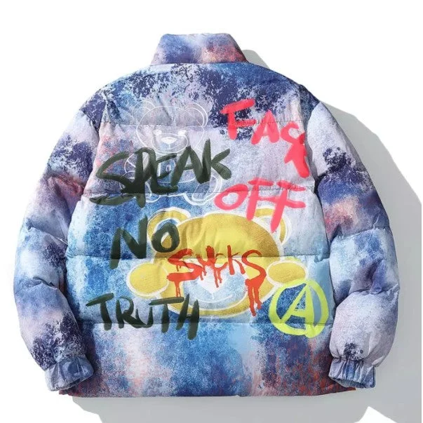Colorful fashion graffiti bear print warm jacket
