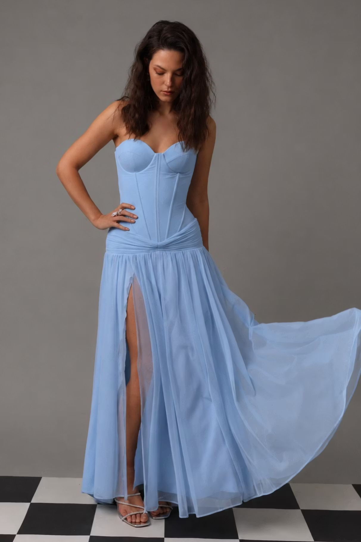 Lussooy Stunning Sleeveless Strapless Sweetheart Evening Dress With Split