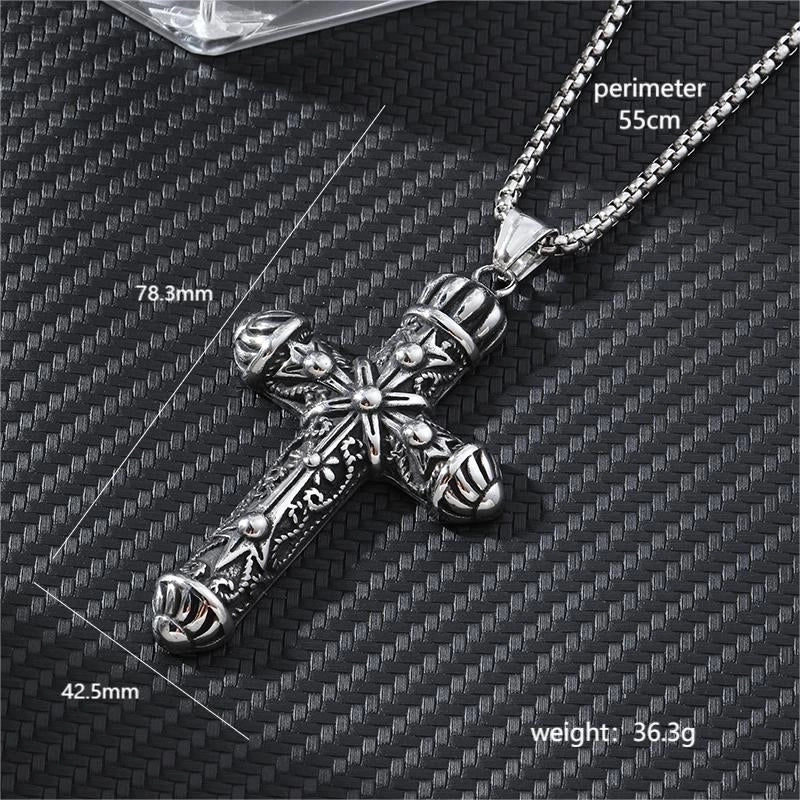 Hip-Hop Cross Anchor Skull Stainless Steel Carving Halloween Men’s Pendant Necklace