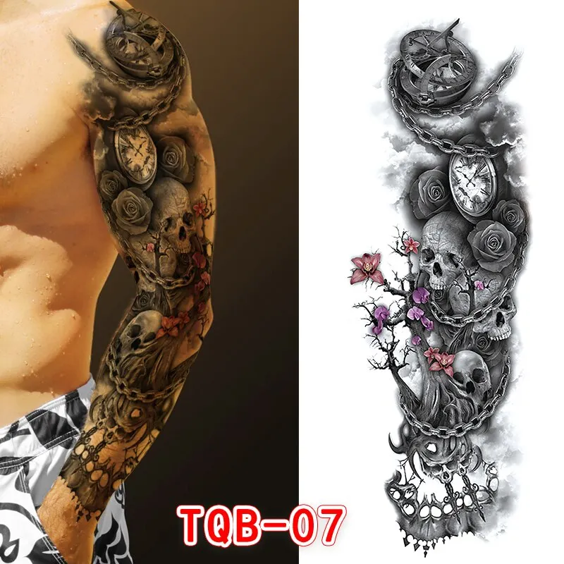 Sdrawing Temporari Tattoo Sticker for Men Death Skull Henna Skeleton King Animal Arm Leg Tatoo Pattern Fake Tattoo for Woman