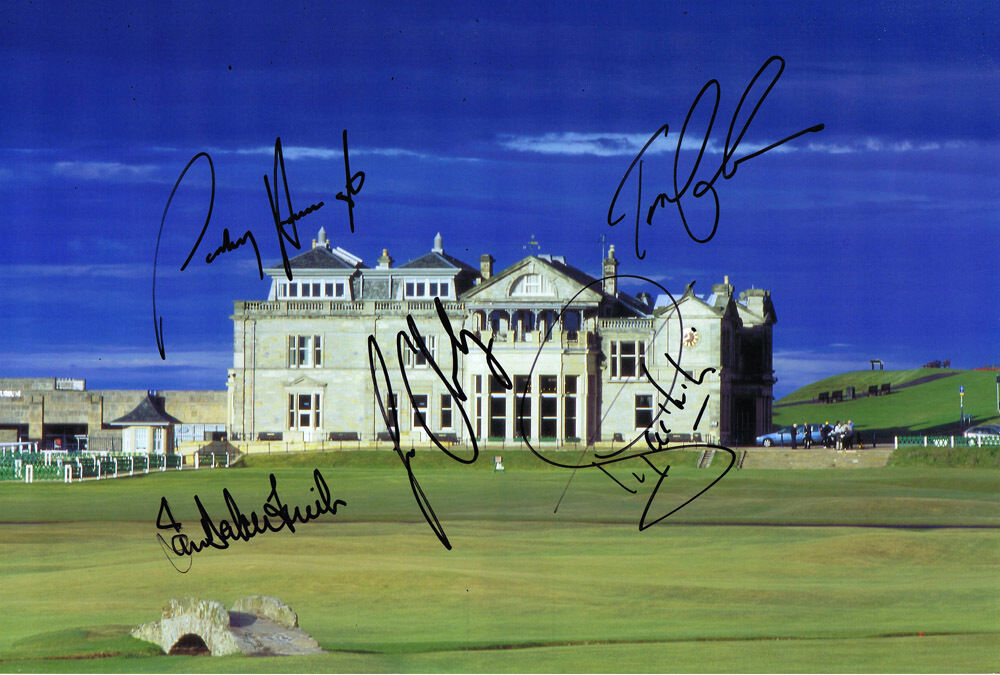 St. Andrews 12x8 Photo Poster painting HAND SIGNED by 5 Open Champions AFTAL Harrington, Jacklin